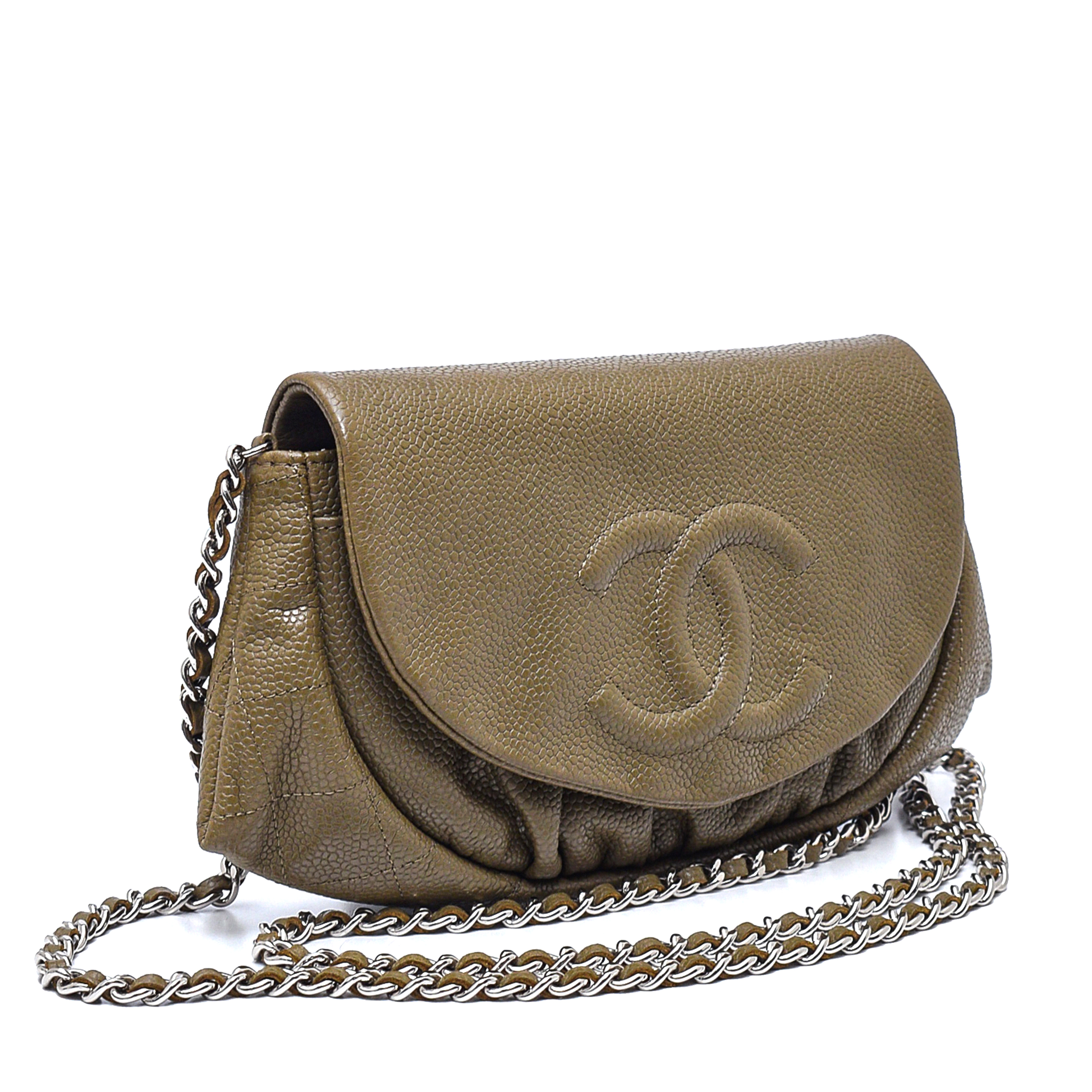 Chanel - Khaki Caviar Leather Half Moon Wallet On Chain Bag WOC